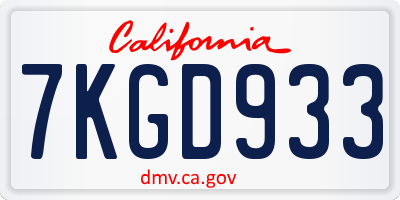 CA license plate 7KGD933