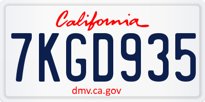 CA license plate 7KGD935