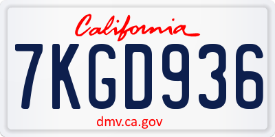 CA license plate 7KGD936