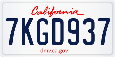 CA license plate 7KGD937