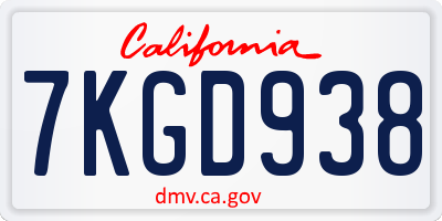 CA license plate 7KGD938
