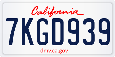 CA license plate 7KGD939