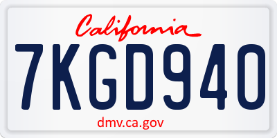 CA license plate 7KGD940