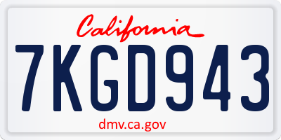 CA license plate 7KGD943