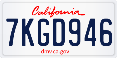 CA license plate 7KGD946