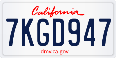 CA license plate 7KGD947