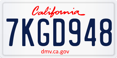 CA license plate 7KGD948
