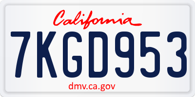 CA license plate 7KGD953