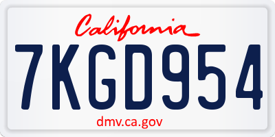 CA license plate 7KGD954