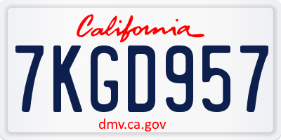 CA license plate 7KGD957