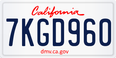 CA license plate 7KGD960