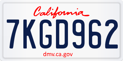 CA license plate 7KGD962