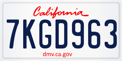 CA license plate 7KGD963