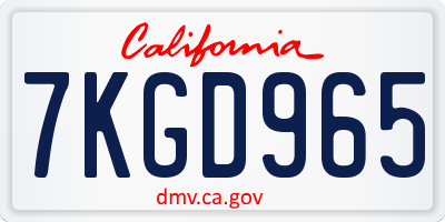 CA license plate 7KGD965