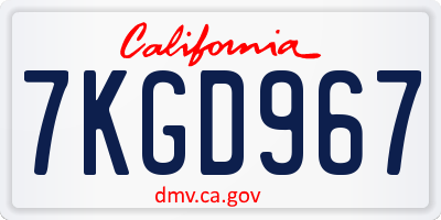 CA license plate 7KGD967