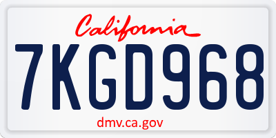 CA license plate 7KGD968