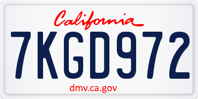 CA license plate 7KGD972