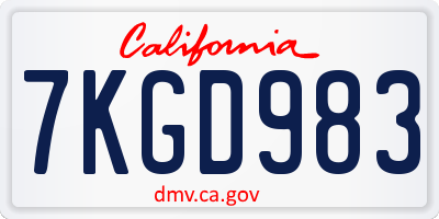 CA license plate 7KGD983