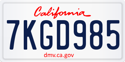 CA license plate 7KGD985