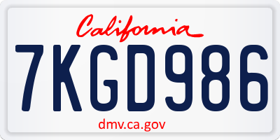 CA license plate 7KGD986