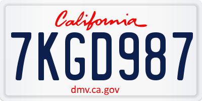 CA license plate 7KGD987