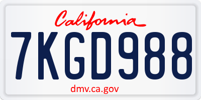 CA license plate 7KGD988