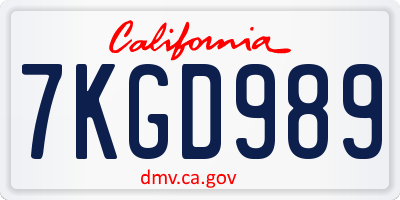CA license plate 7KGD989