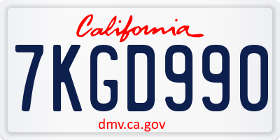 CA license plate 7KGD990