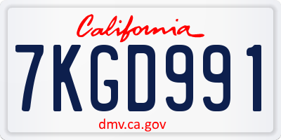 CA license plate 7KGD991