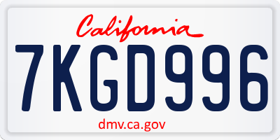 CA license plate 7KGD996