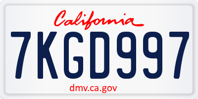 CA license plate 7KGD997