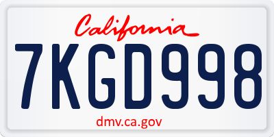 CA license plate 7KGD998