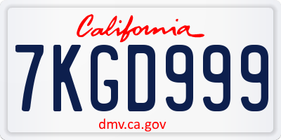CA license plate 7KGD999
