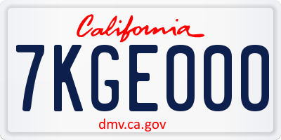 CA license plate 7KGE000