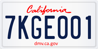CA license plate 7KGE001
