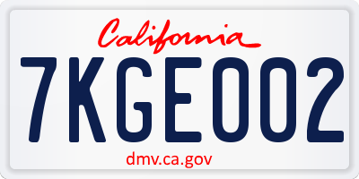 CA license plate 7KGE002