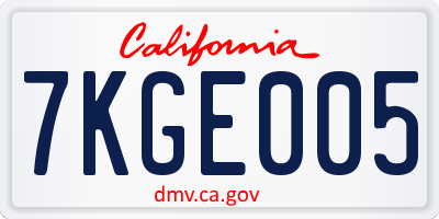 CA license plate 7KGE005