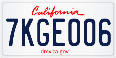 CA license plate 7KGE006