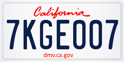 CA license plate 7KGE007