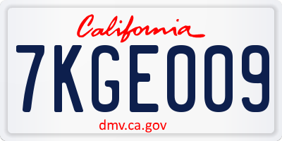 CA license plate 7KGE009