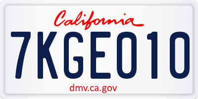 CA license plate 7KGE010
