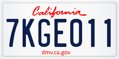 CA license plate 7KGE011