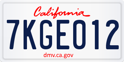 CA license plate 7KGE012