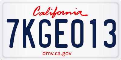 CA license plate 7KGE013