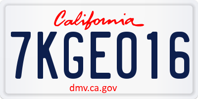 CA license plate 7KGE016