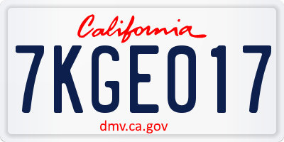 CA license plate 7KGE017