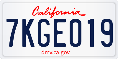 CA license plate 7KGE019