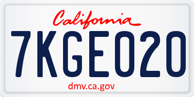 CA license plate 7KGE020