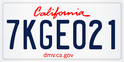 CA license plate 7KGE021