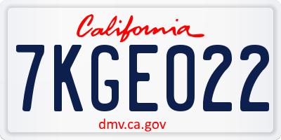 CA license plate 7KGE022